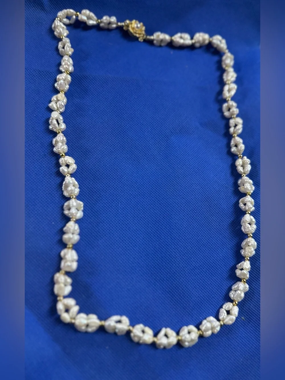 Freshwater Pearl Station Necklace - White Pearls with Gold Accents